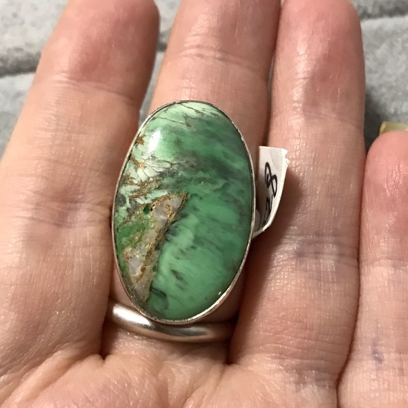 New Sterling Silver Large Oval Australian Variscite Ring Size 8 Gemstone Greens - Picture 4 of 16
